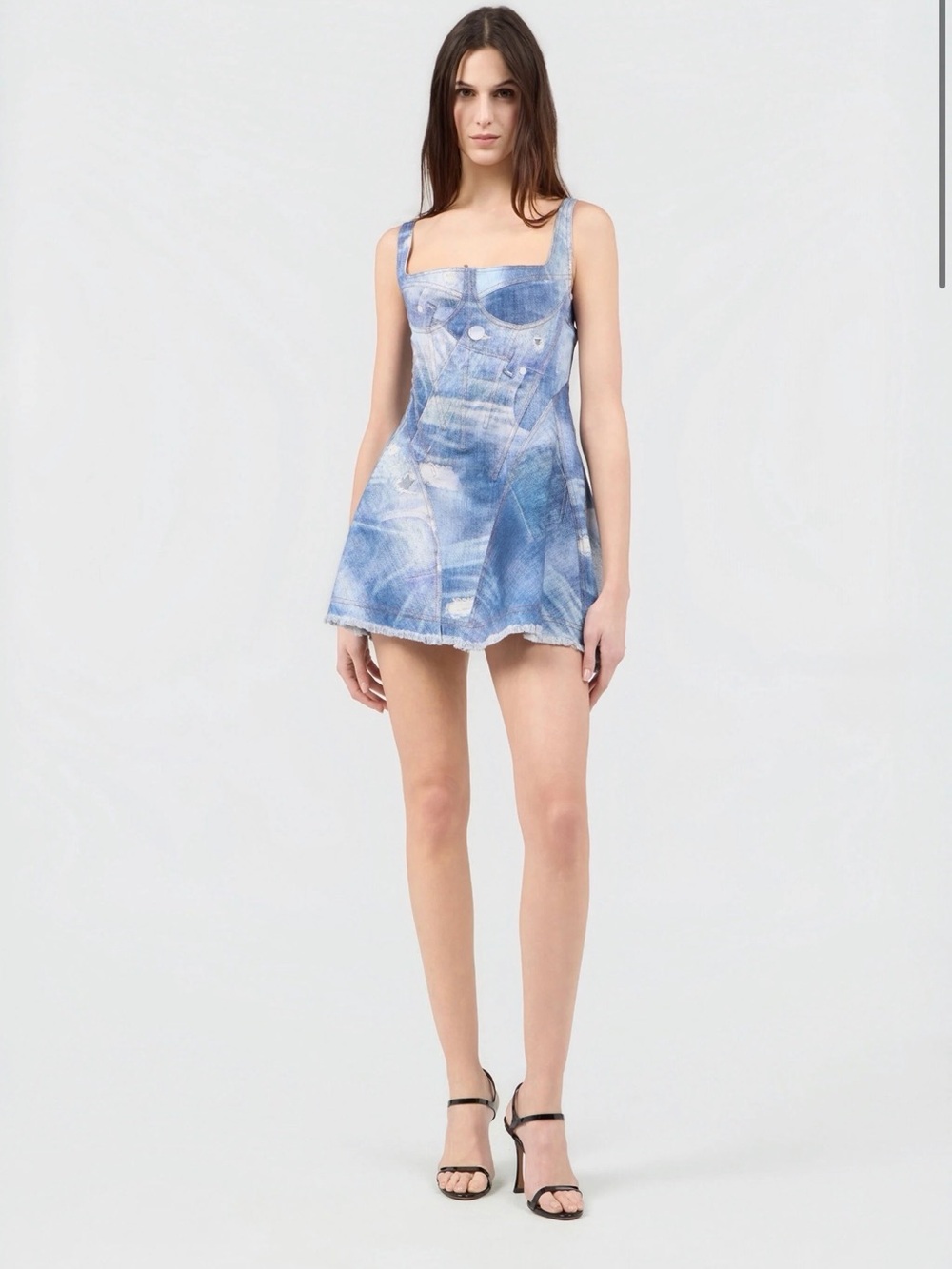 Roberto Cavalli Denim Print Mini Dress NWT Size 40 - Picture 2 of 3